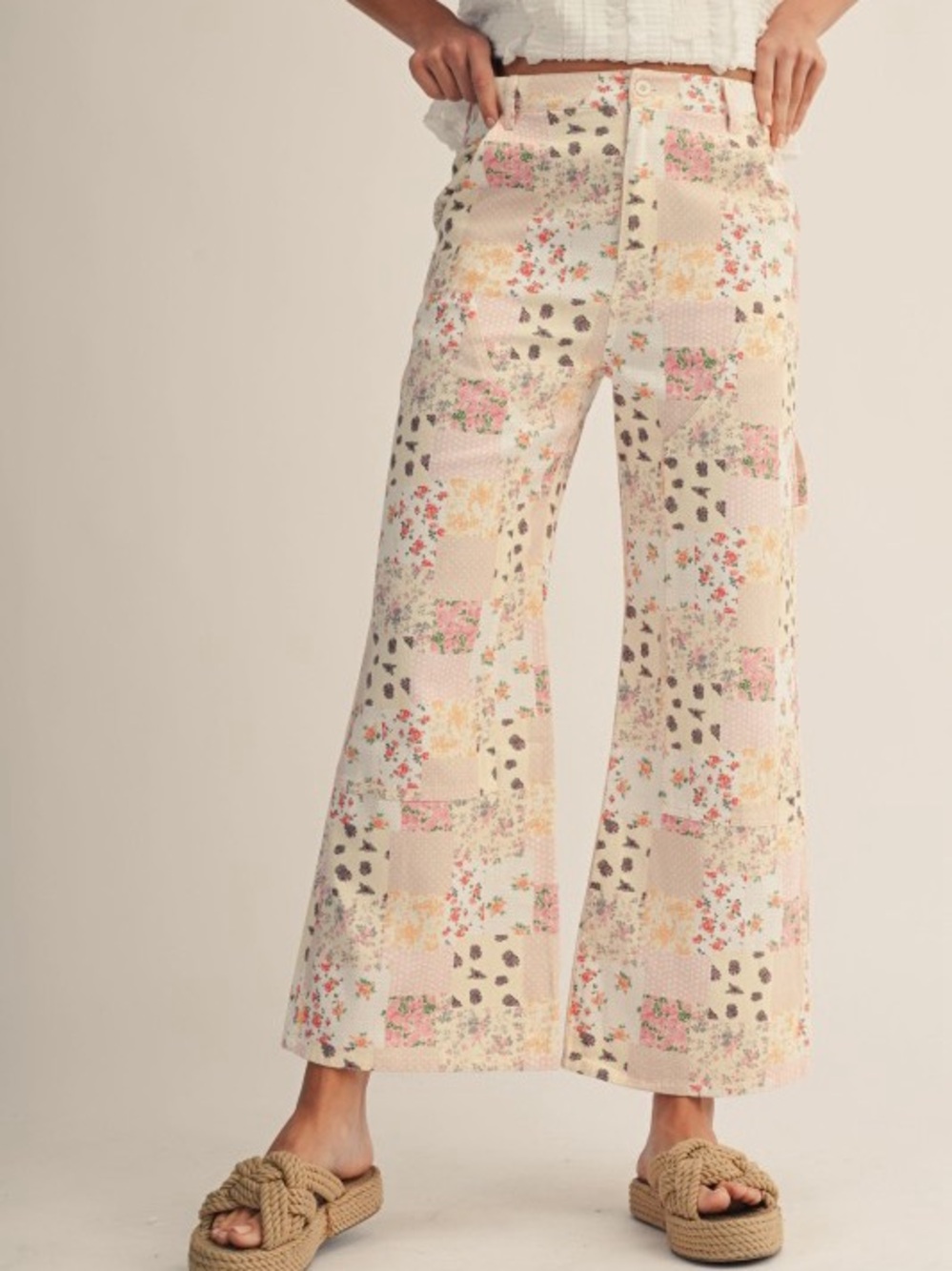 Multi floral patchwork barrel wide leg western vintage flare bohemian boho jeans - Picture 3 of 7